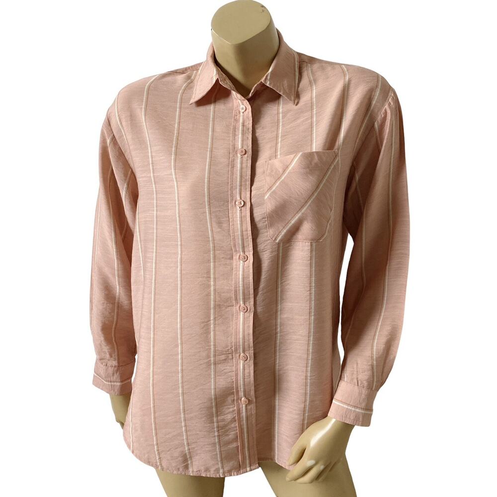 Express Pink Striped Boyfriend Button Up Shirt Womens Size XS Relaxed Fit